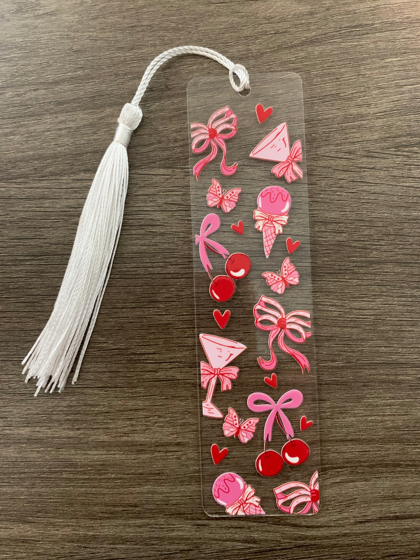 Pink Coquette Red Cherries and Ice Cream Bookmark