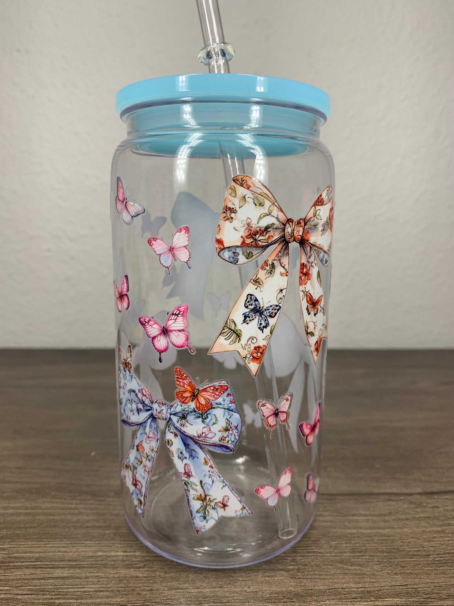 Blue Bows with Butterflies Plastic Cup