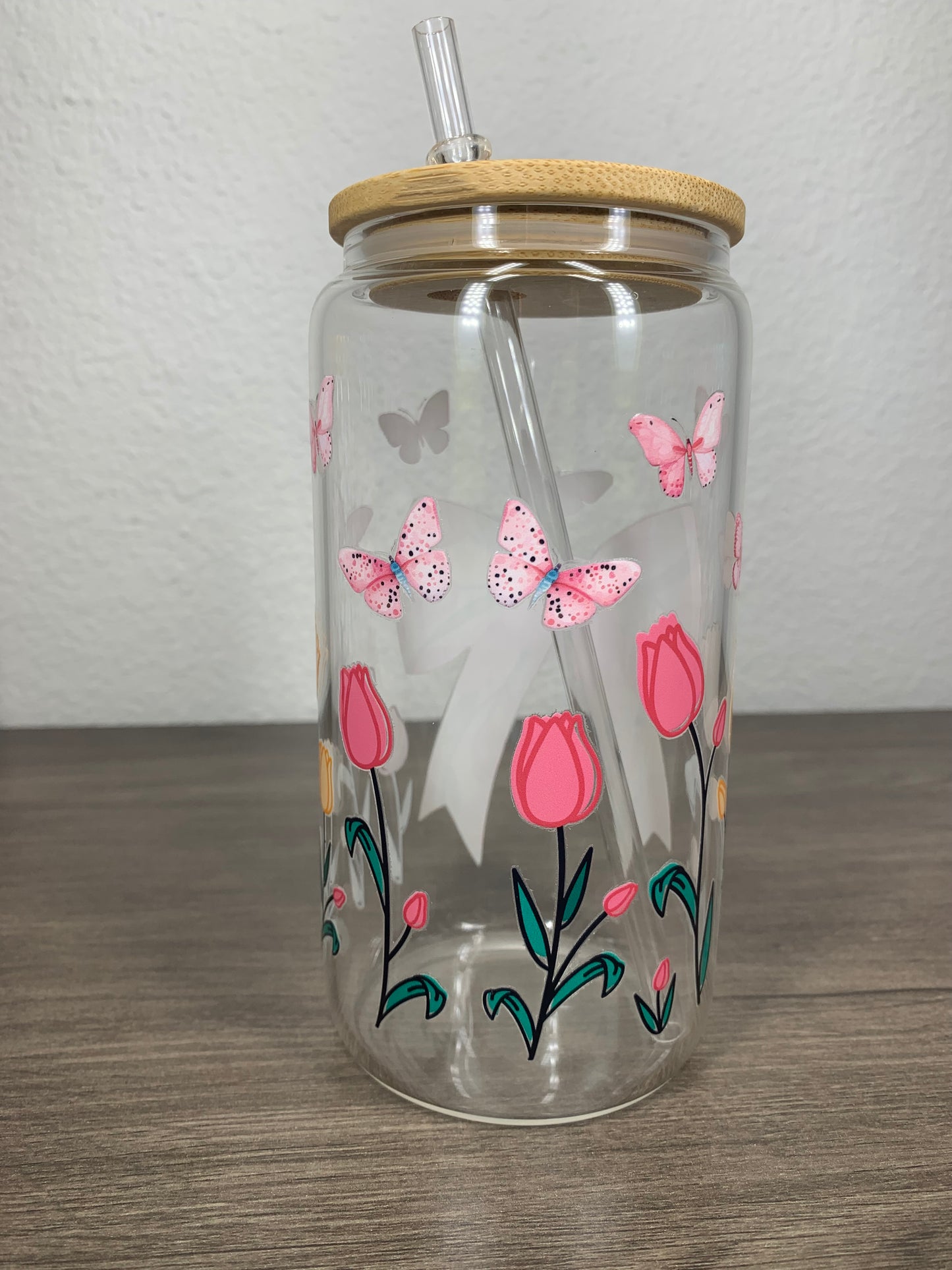 Flower and Tulips Glass Cup