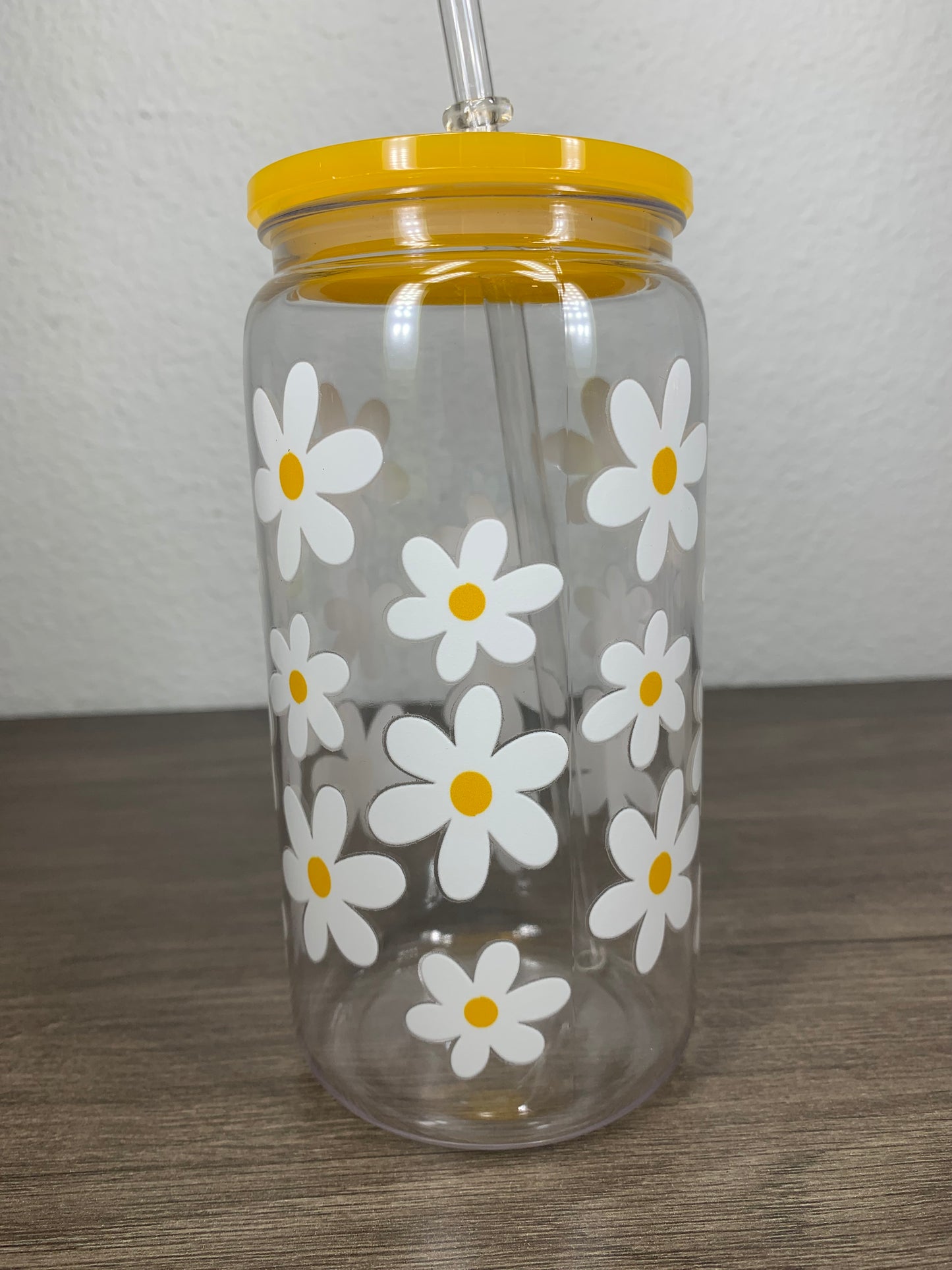 Yellow with White Flowers Plastic Cup