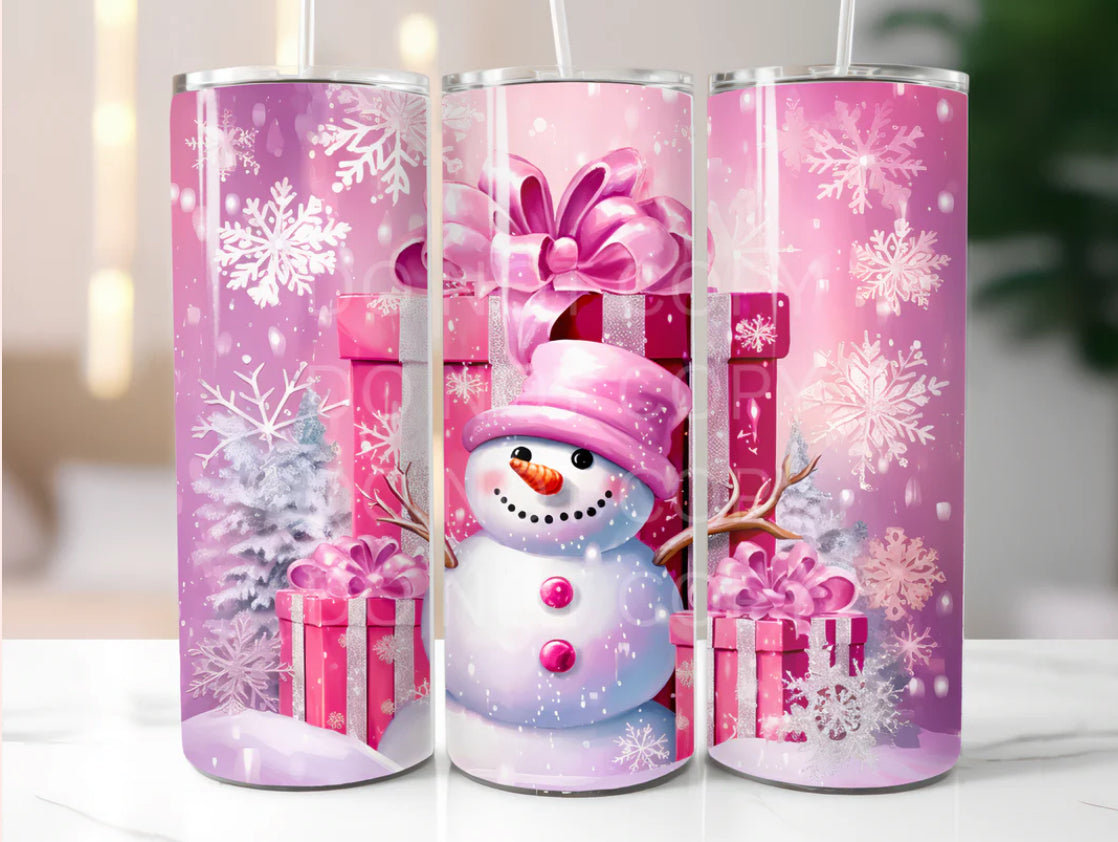 Pink Presents with Snowman Tumbler