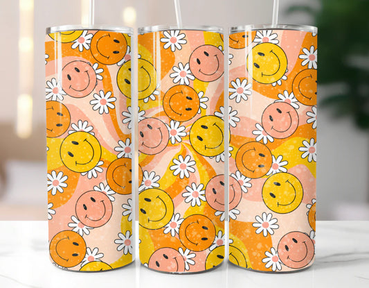 Smiley Faces with Flowers Tumbler