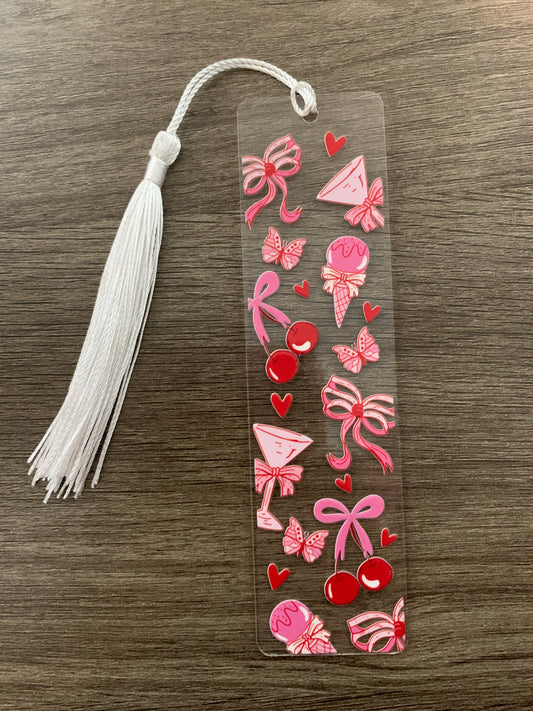 Pink Coquette Red Cherries and Ice Cream Bookmark