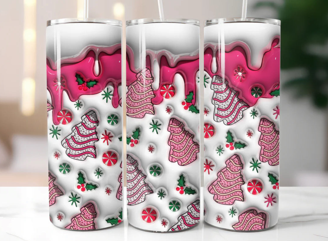 Pink and White Christmas Tree Tumbler