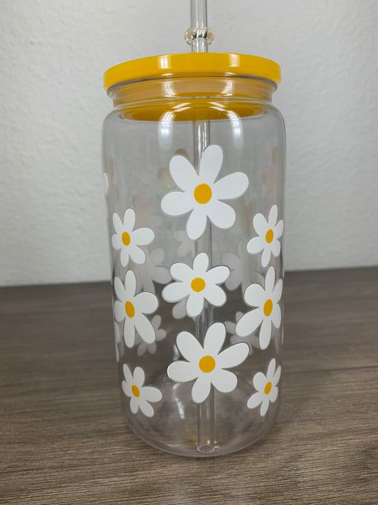 Yellow with White Flowers Plastic Cup