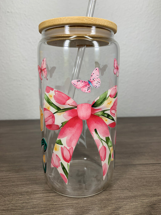 Flower and Tulips Glass Cup