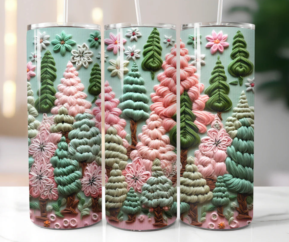 Pink and Light Green Trees Tumbler