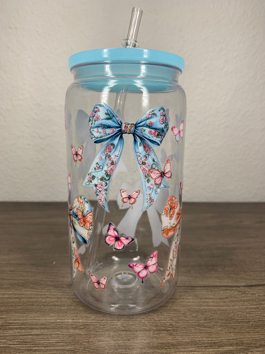 Blue Bows with Butterflies Plastic Cup