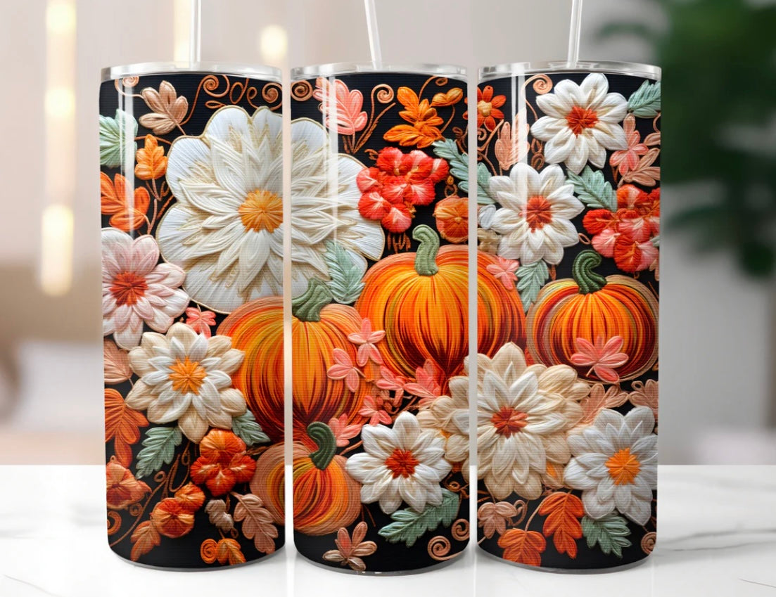 Pumpkin and Flowers Tumbler